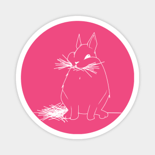 Chonky white bunny eating hay on hot pink Magnet